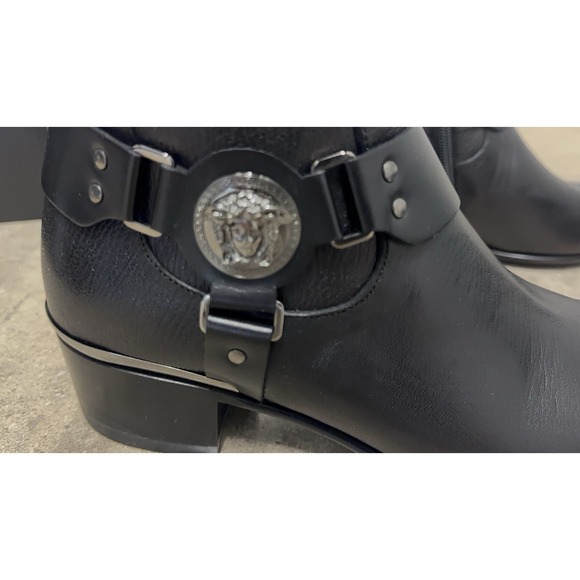 Versace Medusa Harness Leather Ankle Boots Black Men's DSU5276 Size 40 Italy - Picture 8 of 12